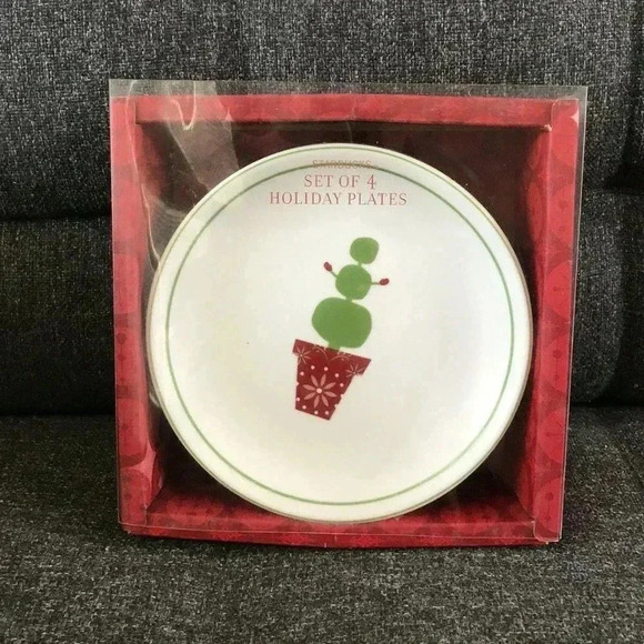 NOS Starbucks 2006 Set of 4 Boxed Holiday Appetizer Side Plates - Picture 1 of 4